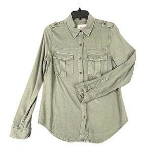 Mossimo Womens M Utility Button Down Shirt Olive‎ Green Casual Modern Essential